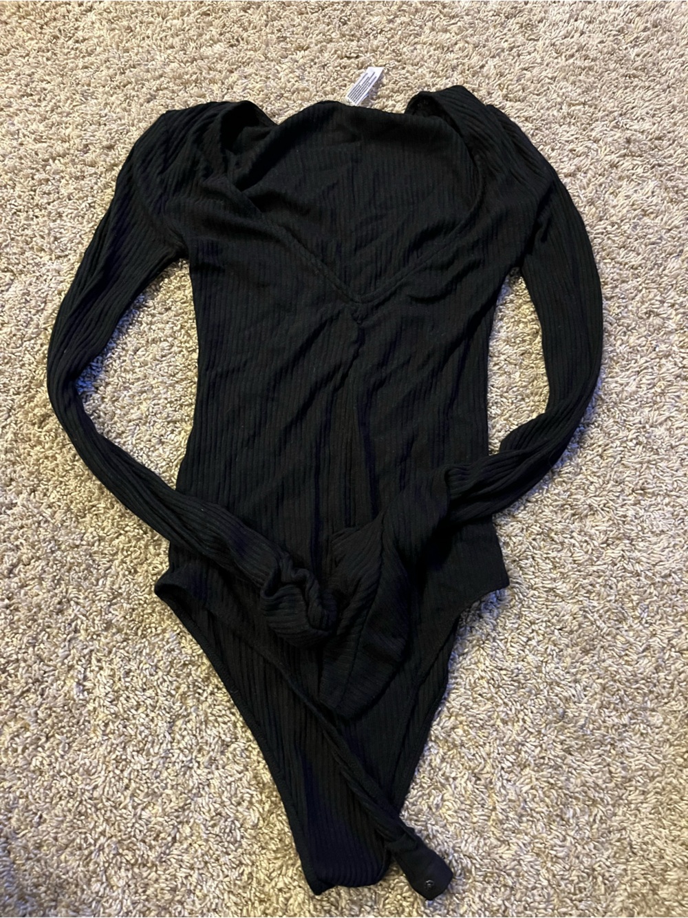 Free People Black Ribbed Long Sleeve Bodysuit